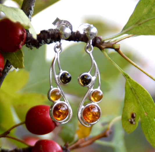 MJ Baltica, earrings, natural Baltic amber, 925 silver, feminine, delicate, luminous, multicolored, BK167