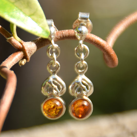 Delicate drop earrings with natural cognac amber and 925 silver, MJ Baltica, BK168