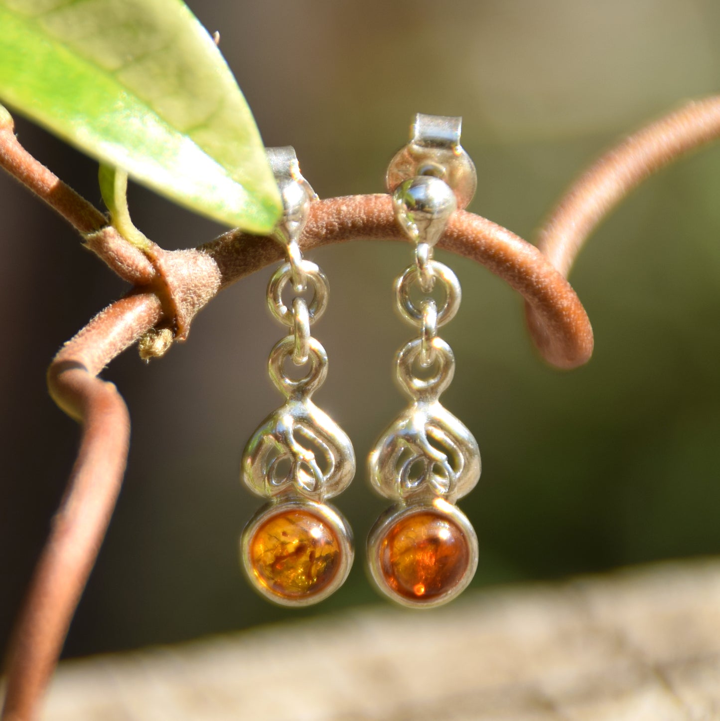 Delicate drop earrings with natural cognac amber and 925 silver, MJ Baltica, BK168