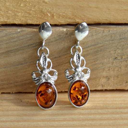MJ Baltica, earrings, natural Baltic amber, 925 silver, delicate, elegant, feminine, cognac, BK170