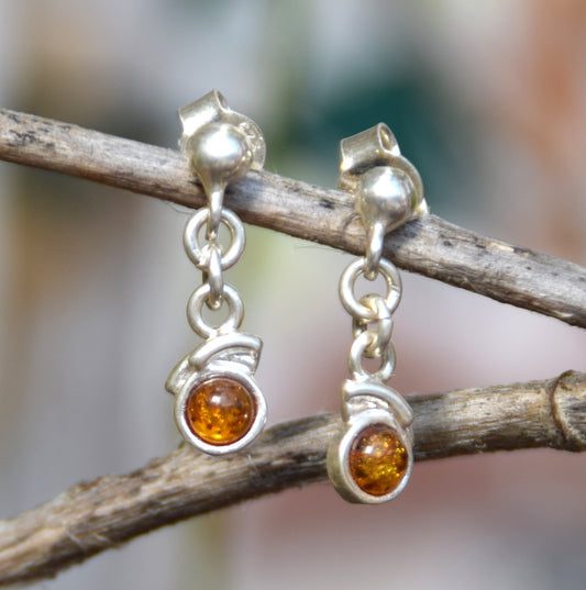 MJ Baltica, earrings, natural Baltic amber, 925 silver, delicate, delicate, feminine, cognac, BK172