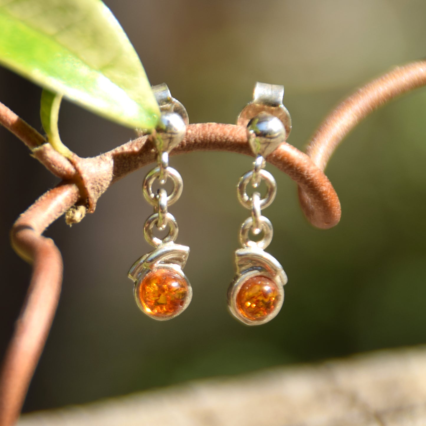 Delicate dangle earrings with natural cognac amber and 925 Sterling Silver, MJ Baltica, BK172