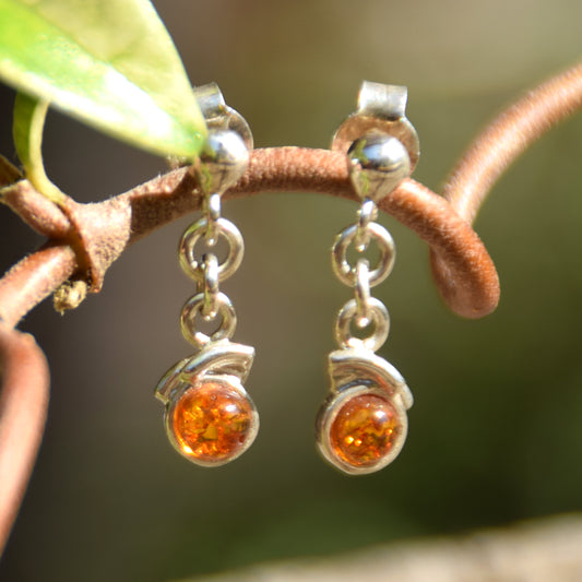 Delicate dangle earrings with natural cognac amber and 925 Sterling Silver, MJ Baltica, BK172