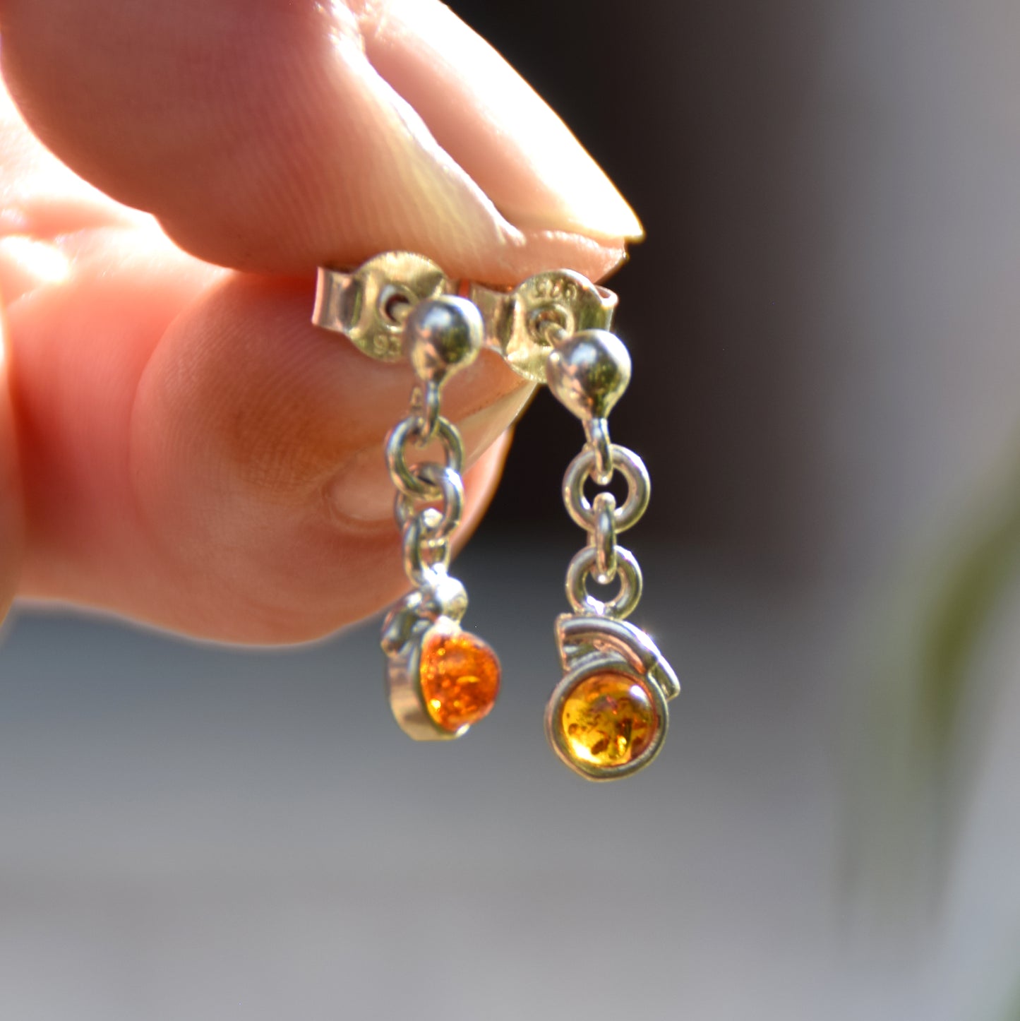 Delicate dangle earrings with natural cognac amber and 925 Sterling Silver, MJ Baltica, BK172