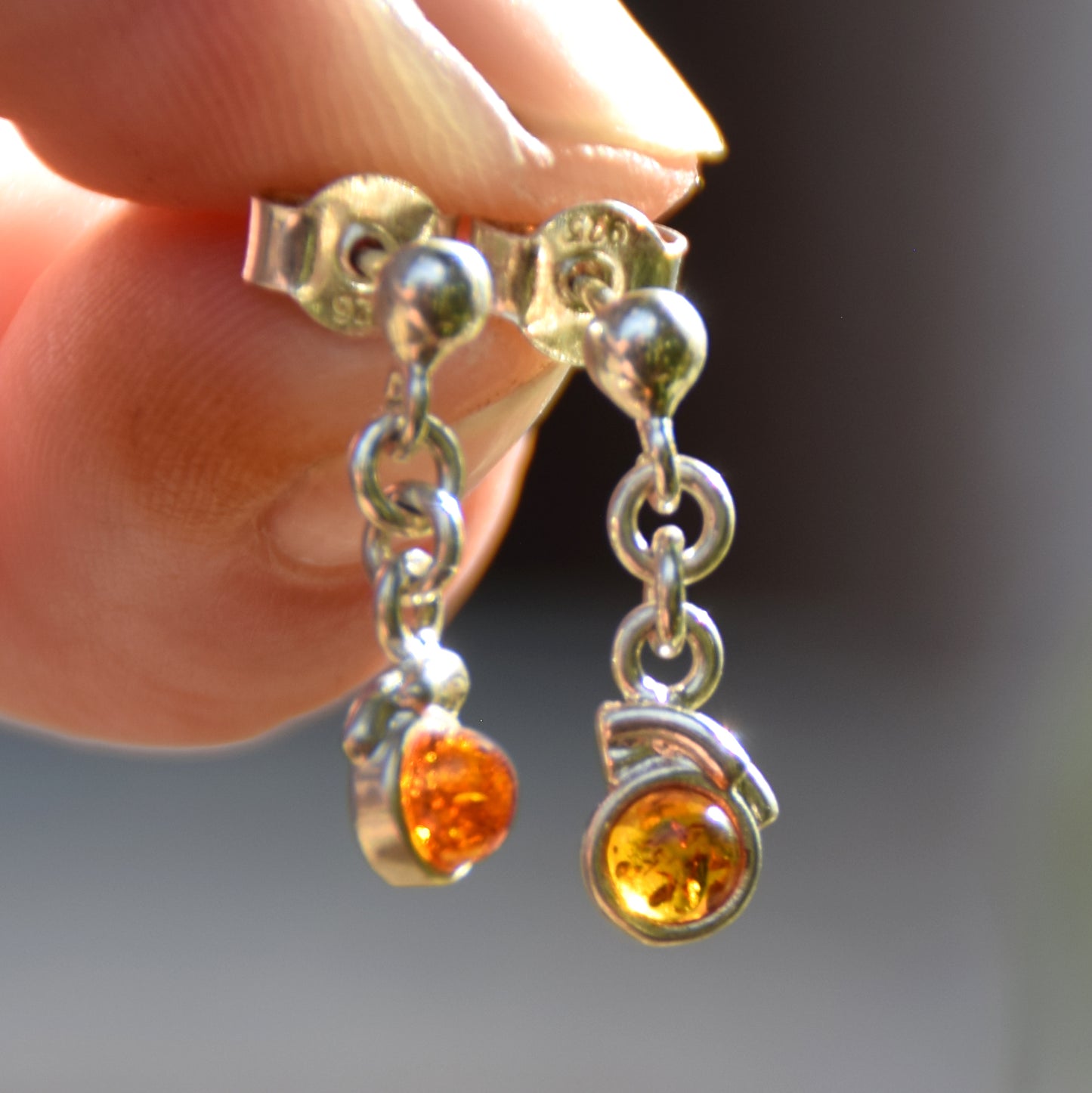 Delicate dangle earrings with natural cognac amber and 925 Sterling Silver, MJ Baltica, BK172