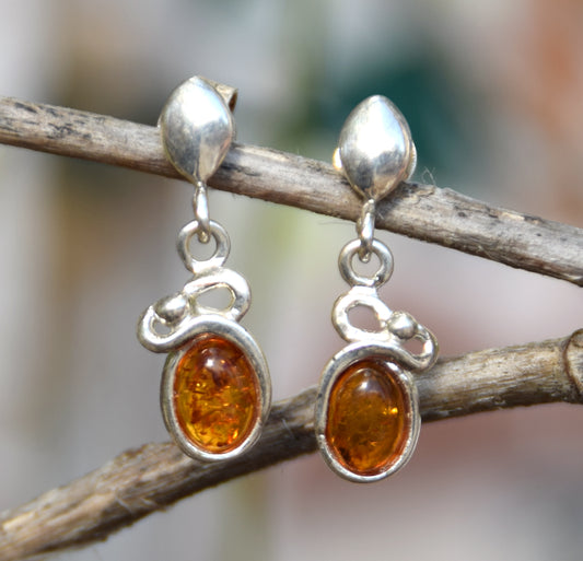 MJ Baltica, earrings, natural Baltic amber, 925 silver, delicate, feminine, cognac, BK173