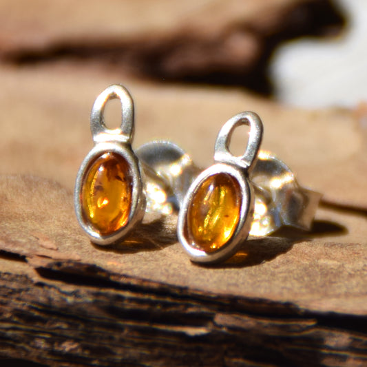 Delicate earrings with natural cognac amber and 925 Silver, MJ Baltica, BK175