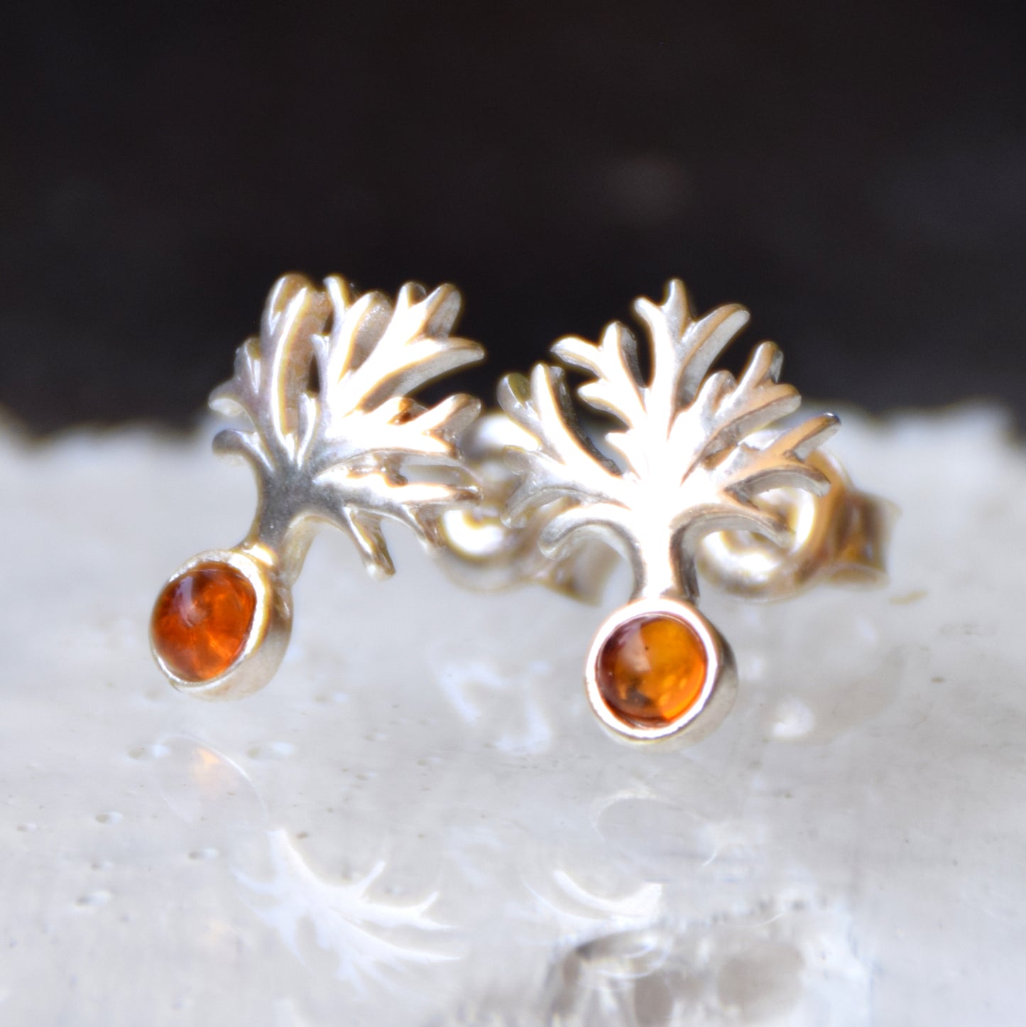 Bright earrings with tree of life created with natural Cognac Amber and 925 Silver, MJ Baltica, BK177