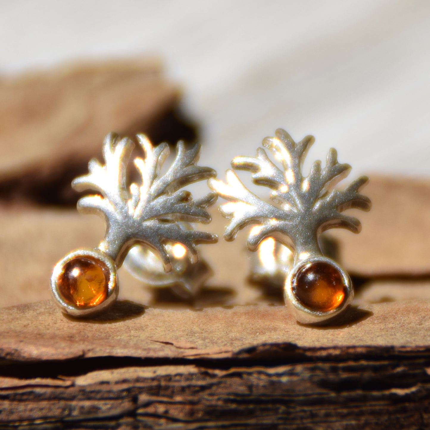 Bright earrings with tree of life created with natural Cognac Amber and 925 Silver, MJ Baltica, BK177