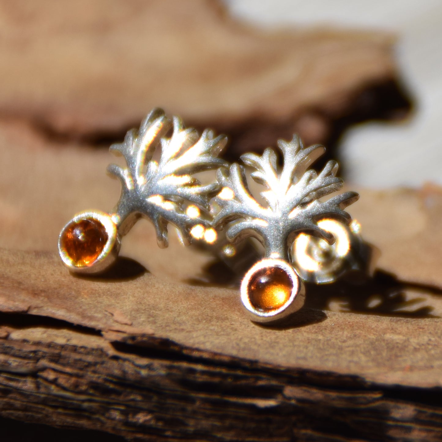 Bright earrings with tree of life created with natural Cognac Amber and 925 Silver, MJ Baltica, BK177