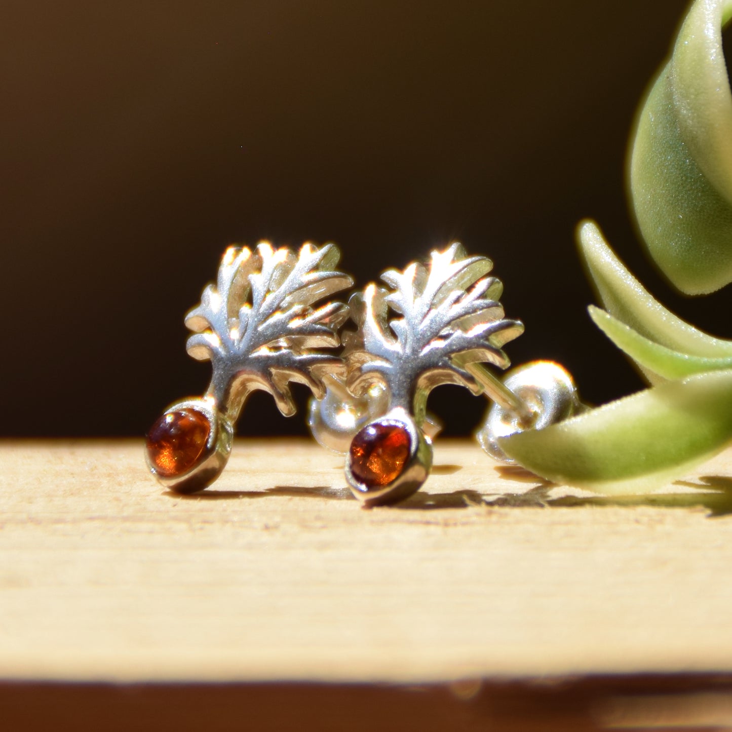 Bright earrings with tree of life created with natural Cognac Amber and 925 Silver, MJ Baltica, BK177