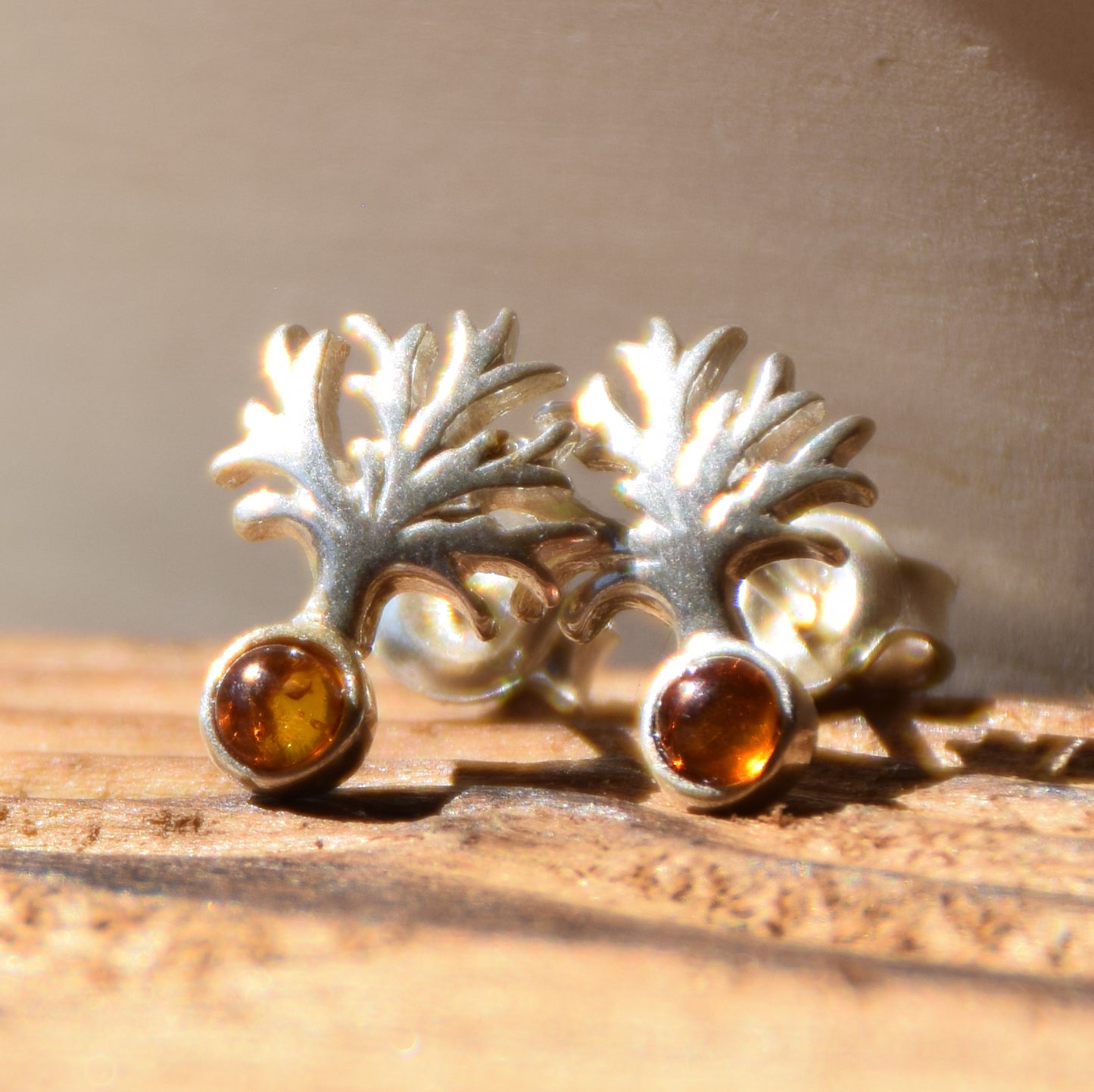 Bright earrings with tree of life created with natural Cognac Amber and 925 Silver, MJ Baltica, BK177