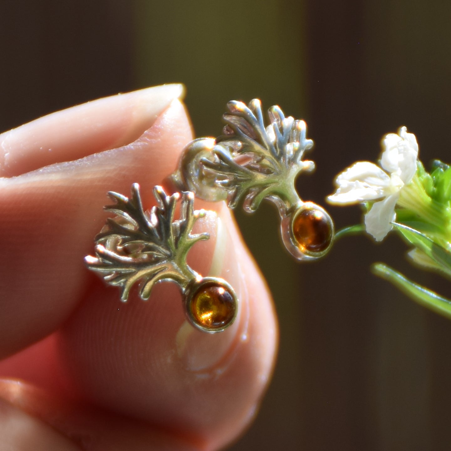 Bright earrings with tree of life created with natural Cognac Amber and 925 Silver, MJ Baltica, BK177