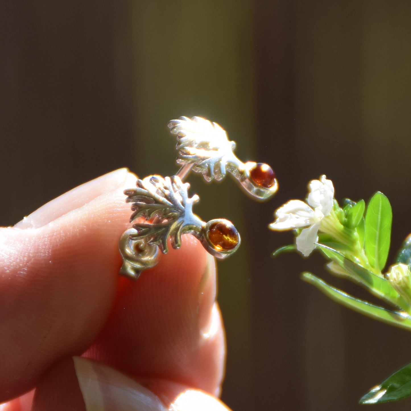 Bright earrings with tree of life created with natural Cognac Amber and 925 Silver, MJ Baltica, BK177
