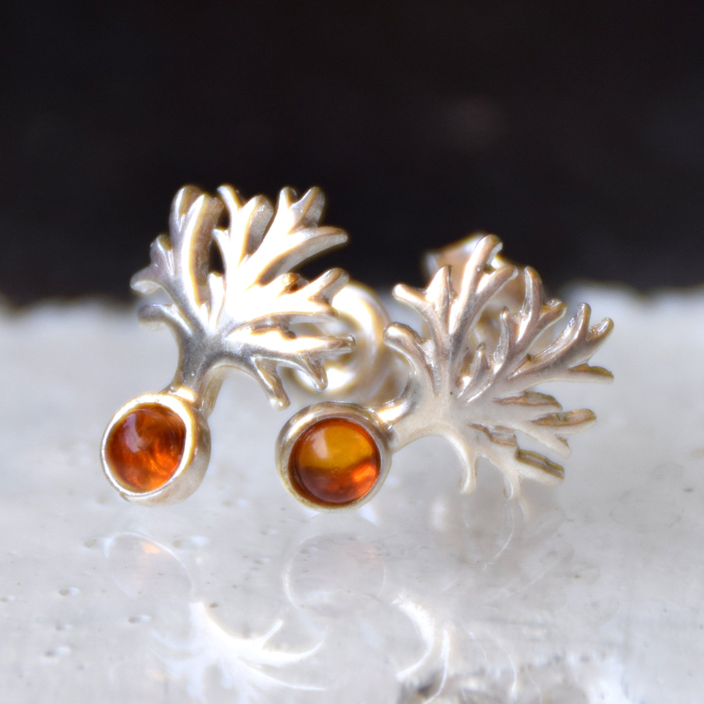 Bright earrings with tree of life created with natural Cognac Amber and 925 Silver, MJ Baltica, BK177