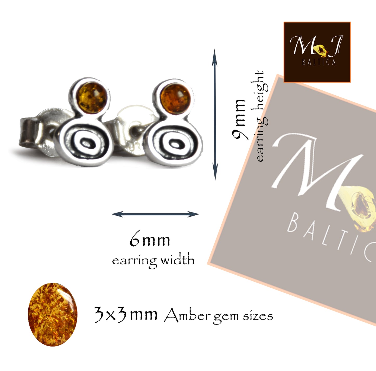 MJ Baltica, orecchini, Ambra naturale Baltica, Argento 925, spirale, a lobo, artigianale, BK190