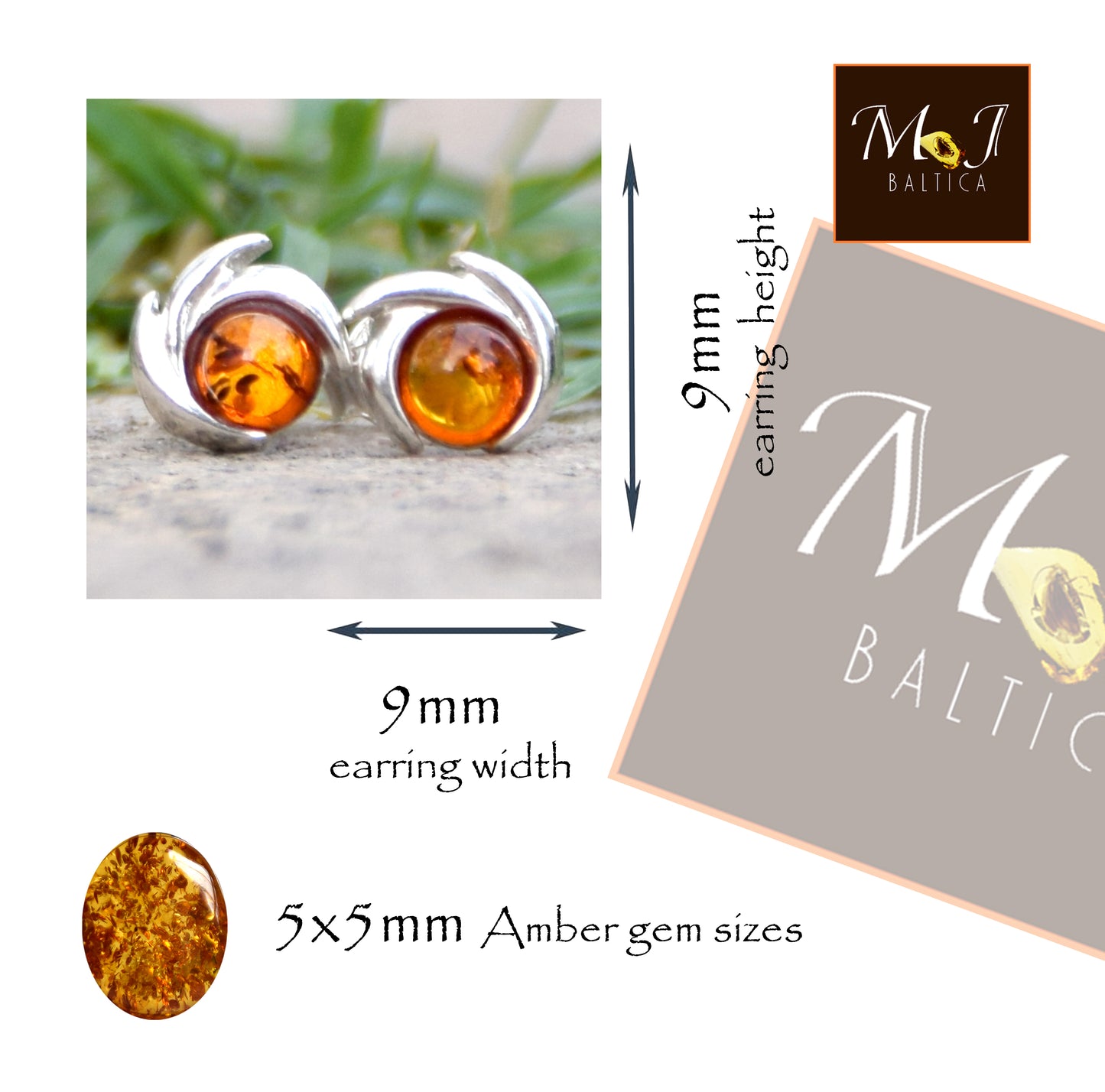 MJ Baltica, orecchini, Ambra naturale Baltica, Argento 925, astratto, a lobo, artigianale, BK195