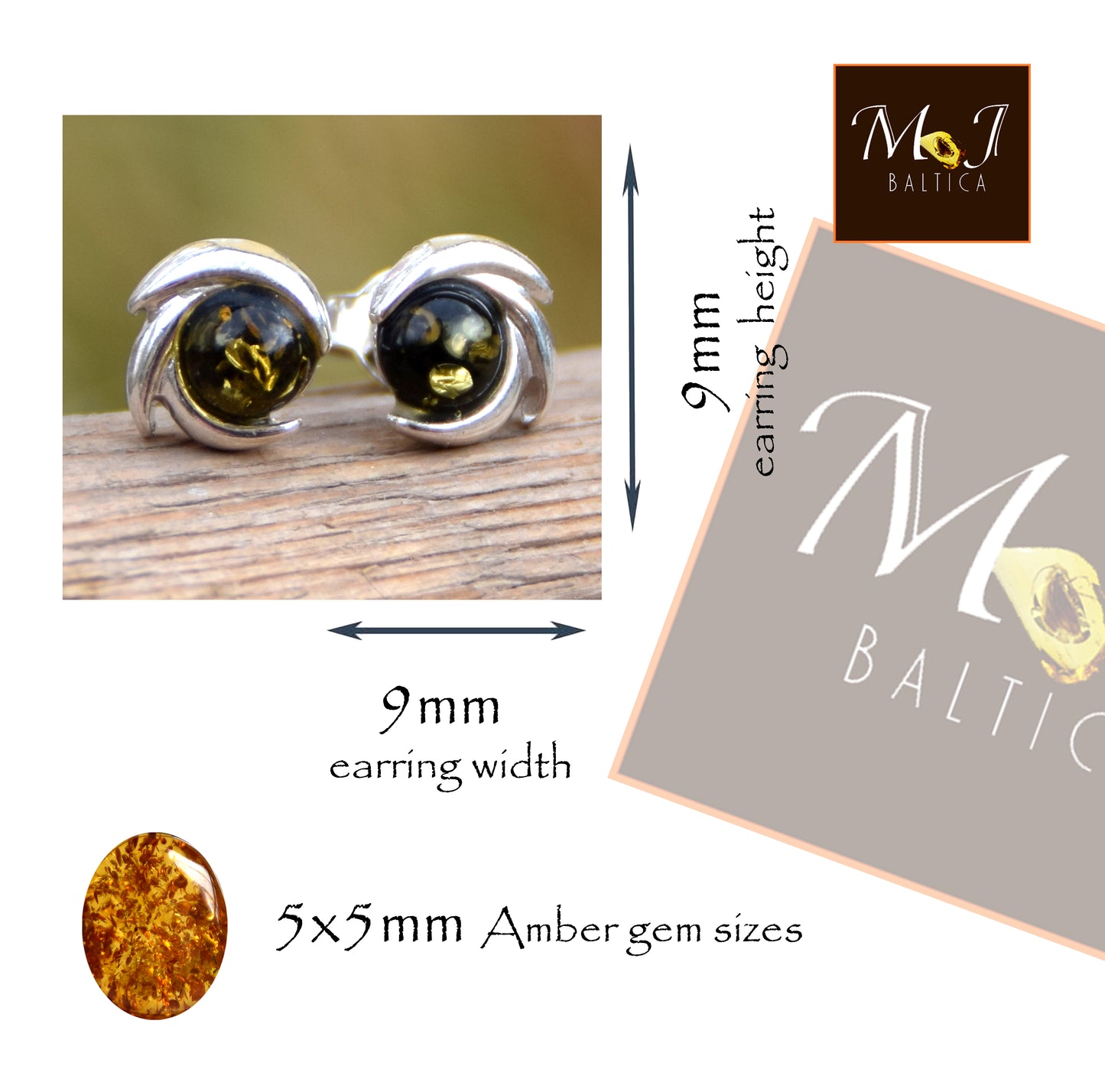 MJ Baltica, orecchini, Ambra naturale Baltica, Argento 925, astratto, a lobo, artigianale, ambra verde,  BK196