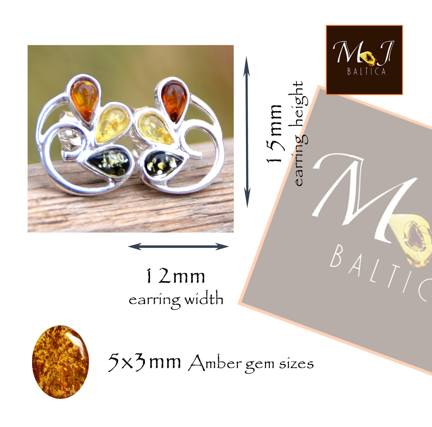 MJ Baltica, orecchini a lobo, Ambra naturale, Argento 925, elegante, luminoso, multicolore, BK200