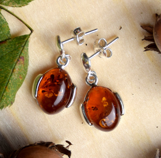 MJ Baltica, earrings, Baltic natural amber, 925 silver classic, handcrafted, BK204