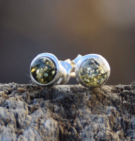 MJ Baltica, orecchini, Ambra naturale Baltica, Argento 925, tondo, a lobo, artigianale, ambra verde, BK212