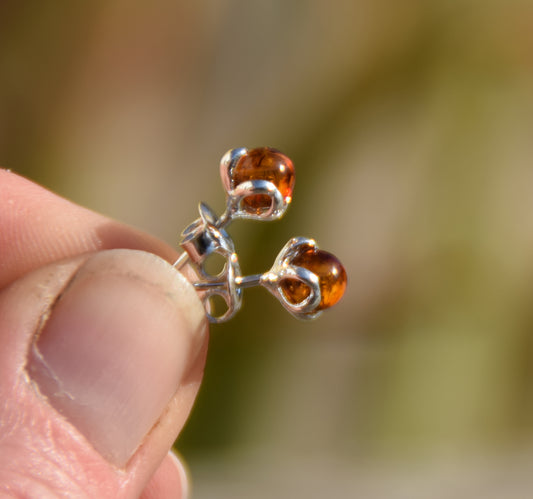 MJ Baltica, orecchini, Ambra naturale Baltica, Argento 925, sfera, fiore, BK214