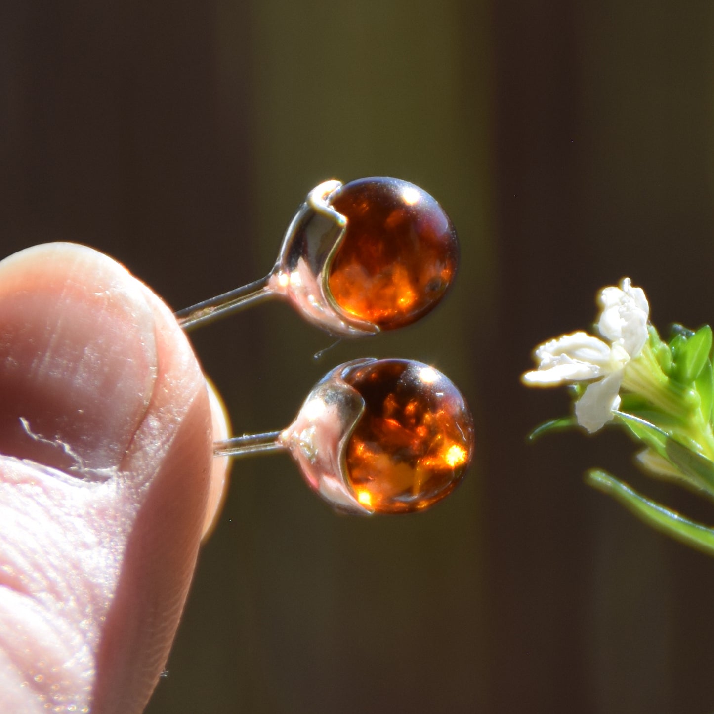 Brown natural Amber sphere and 925 Silver earrings, MJ Baltica, BK215