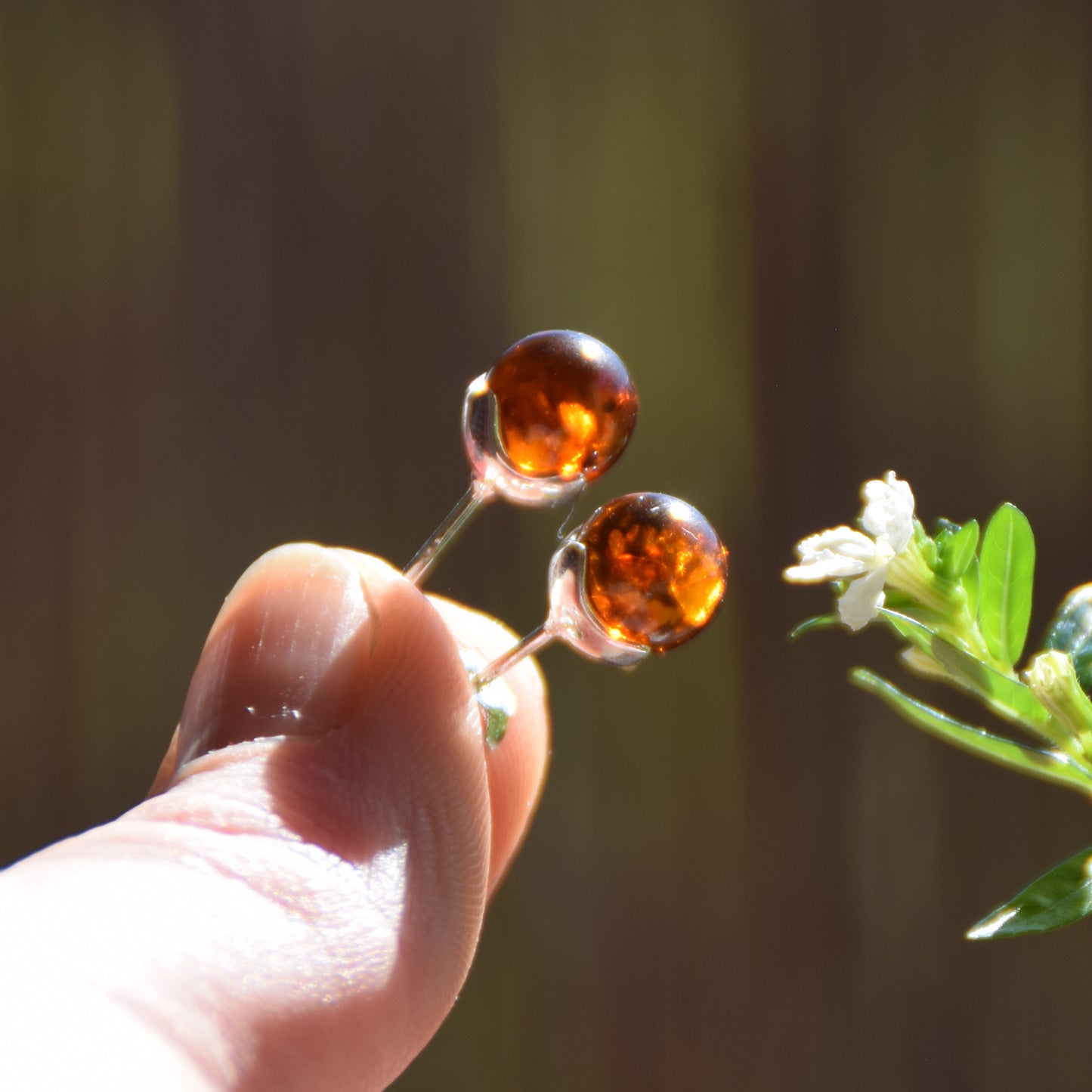 Brown natural Amber sphere and 925 Silver earrings, MJ Baltica, BK215