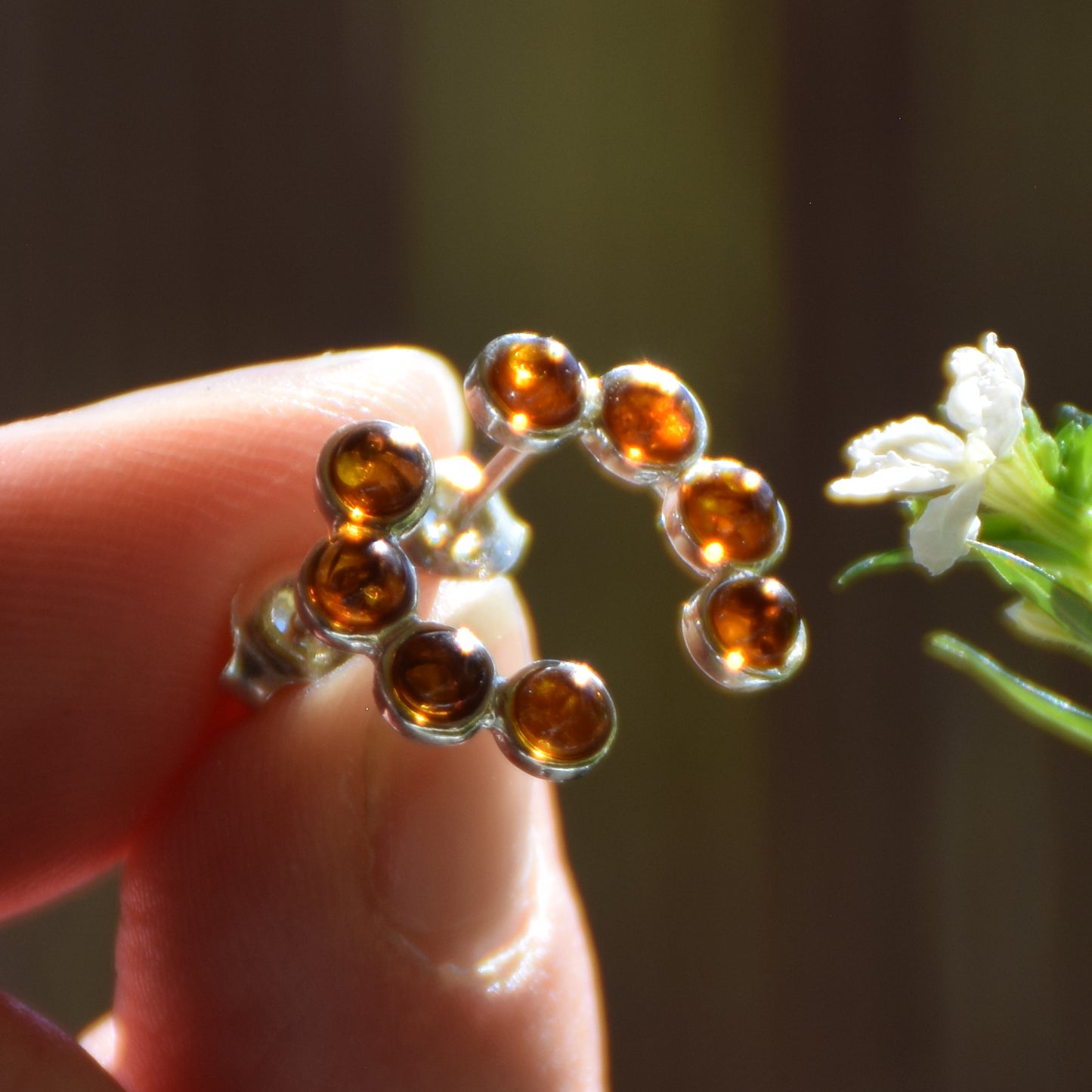 Light stud earrings made with cognac-colored natural Amber and 925 Silver, MJ Baltica, BK217