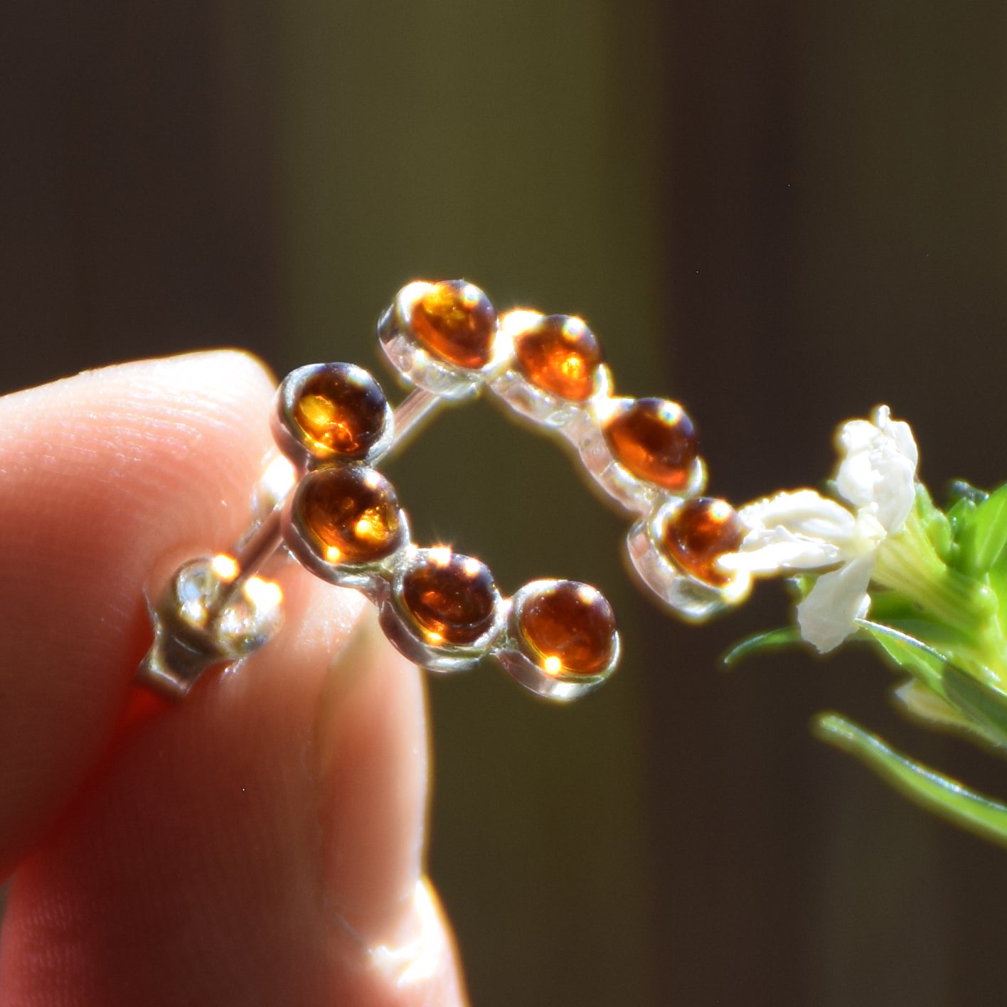 Light stud earrings made with cognac-colored natural Amber and 925 Silver, MJ Baltica, BK217