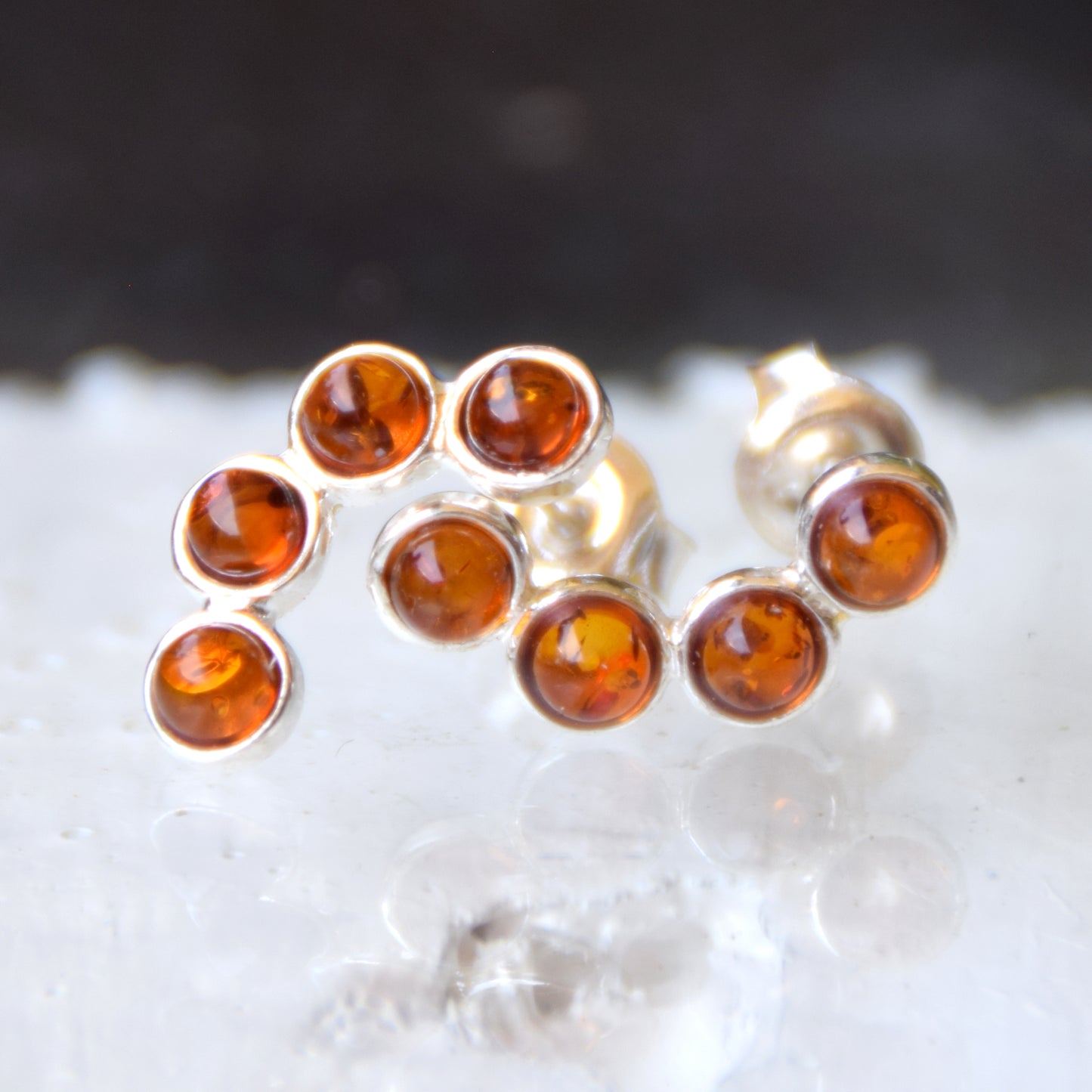 Light stud earrings made with cognac-colored natural Amber and 925 Silver, MJ Baltica, BK217
