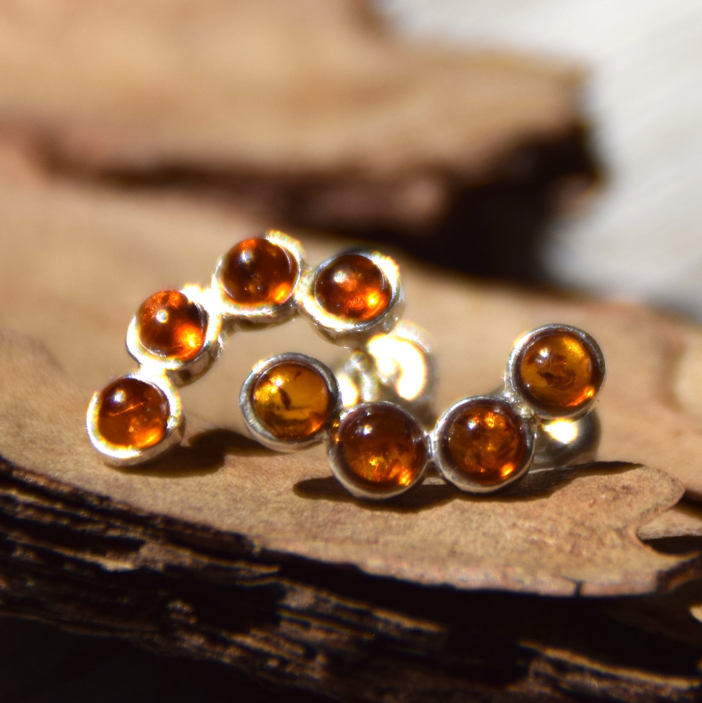 Light stud earrings made with cognac-colored natural Amber and 925 Silver, MJ Baltica, BK217