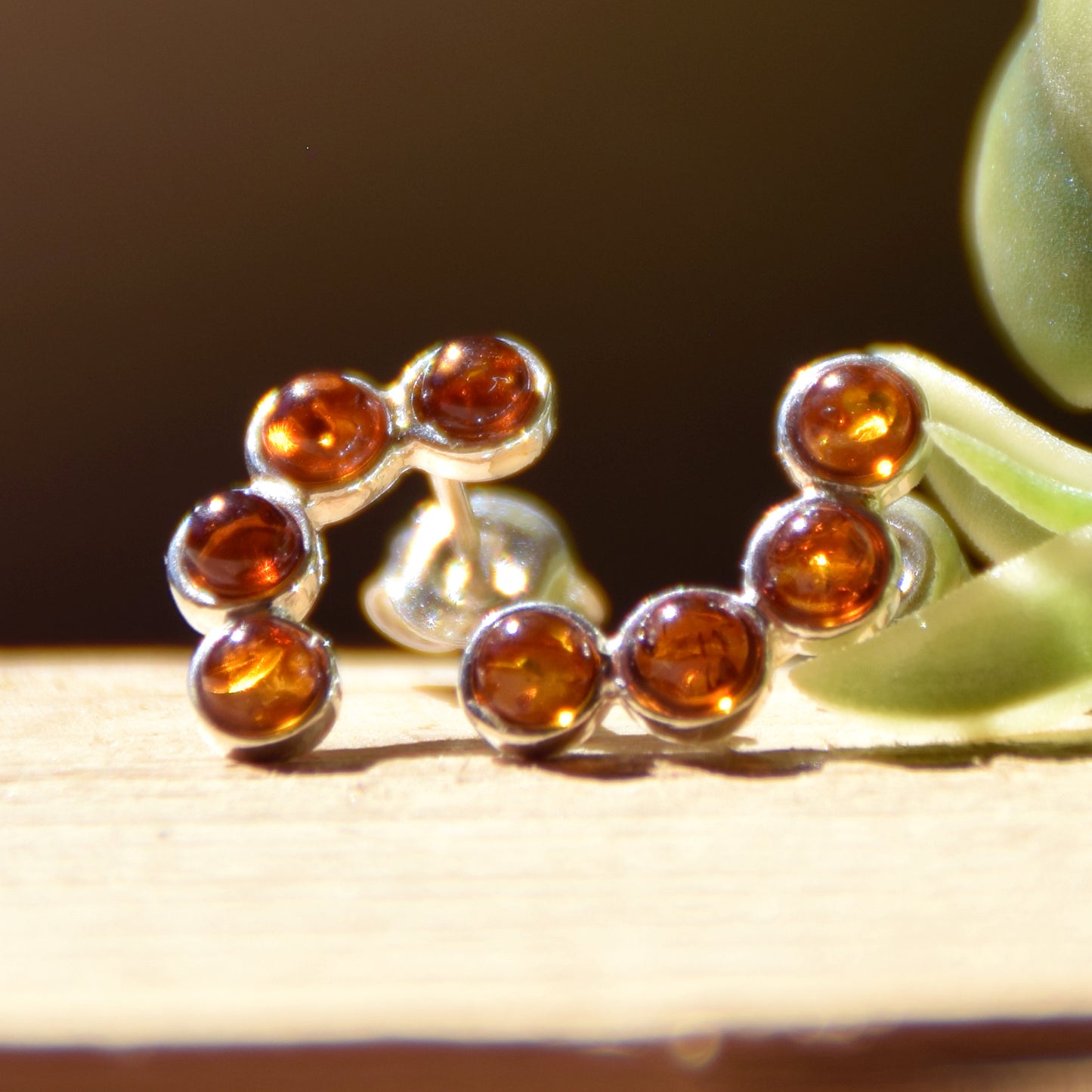 Light stud earrings made with cognac-colored natural Amber and 925 Silver, MJ Baltica, BK217