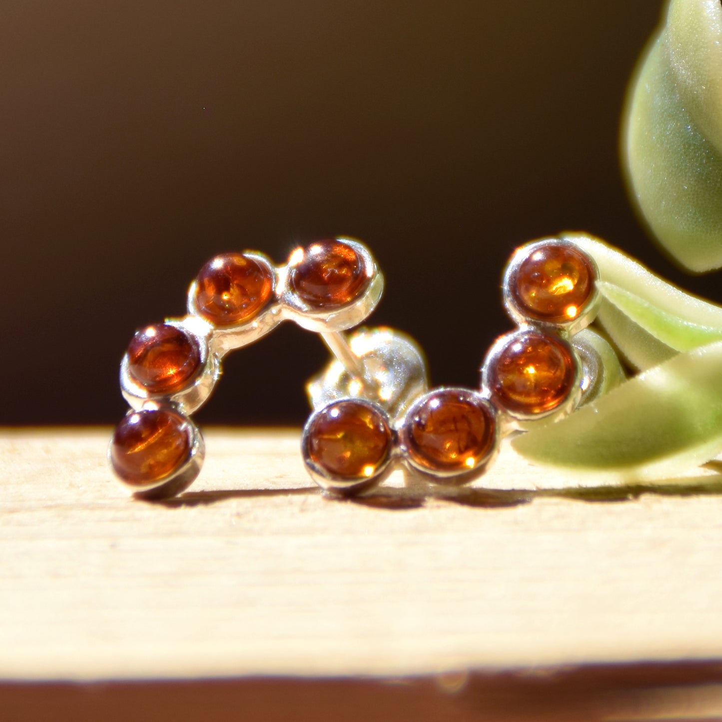Light stud earrings made with cognac-colored natural Amber and 925 Silver, MJ Baltica, BK217