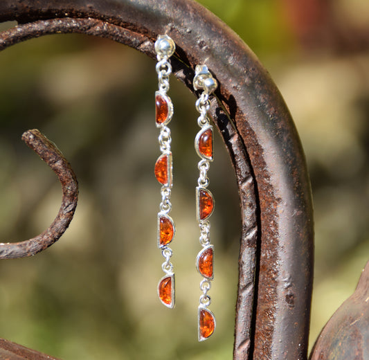MJ Baltica, earrings, Baltic natural amber, 925 silver, long, bright, handmade, BK221