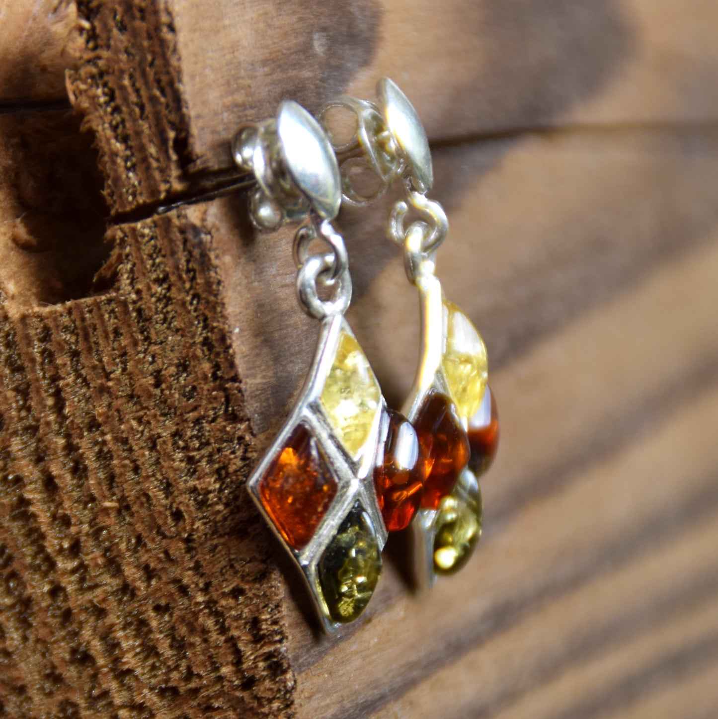 MJ Baltica, Stud Earrings, Natural Amber, 925 Silver, Elegant, Bright, Multicolor, BK223