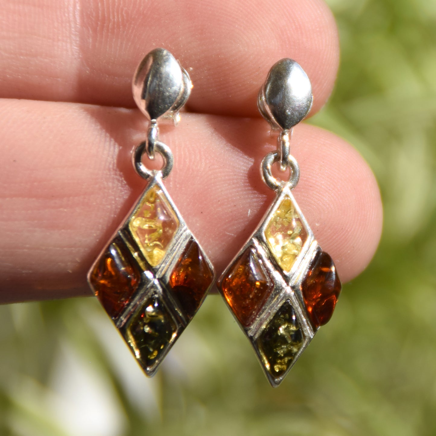 MJ Baltica, Stud Earrings, Natural Amber, 925 Silver, Elegant, Bright, Multicolor, BK223