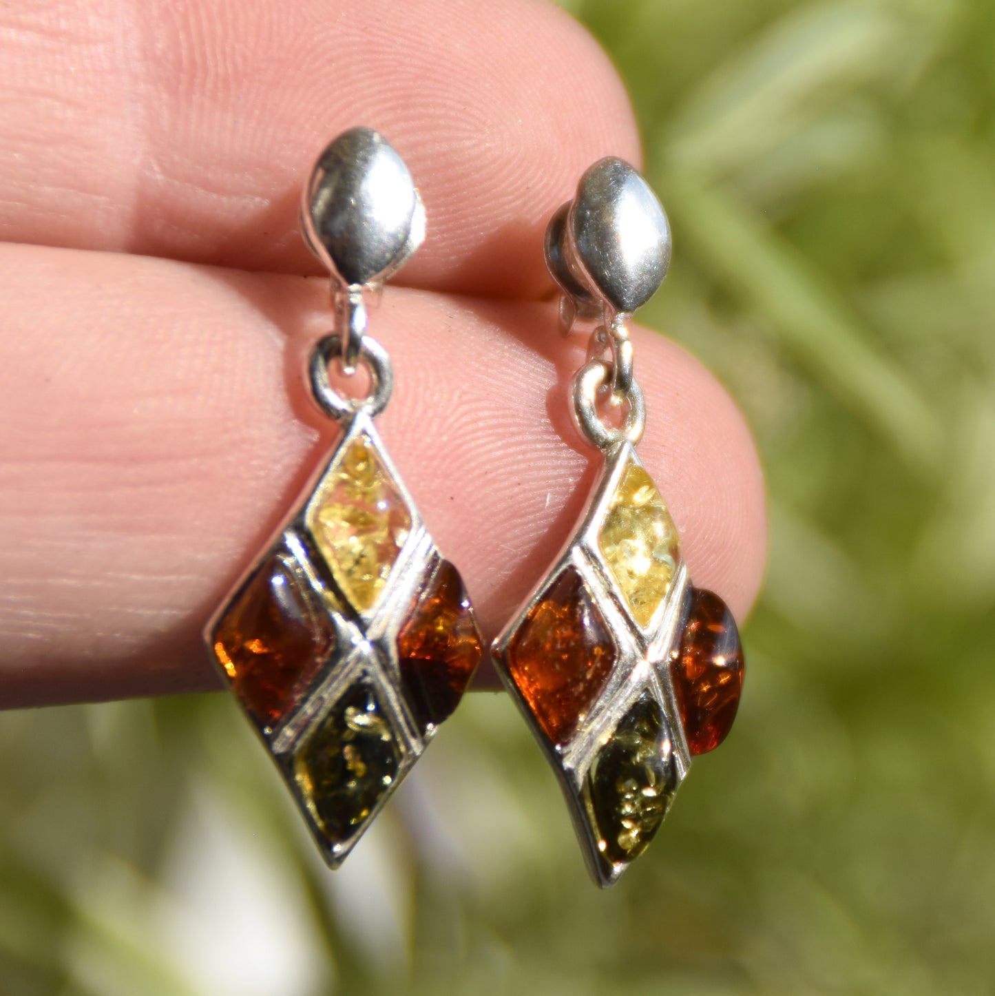 MJ Baltica, Stud Earrings, Natural Amber, 925 Silver, Elegant, Bright, Multicolor, BK223