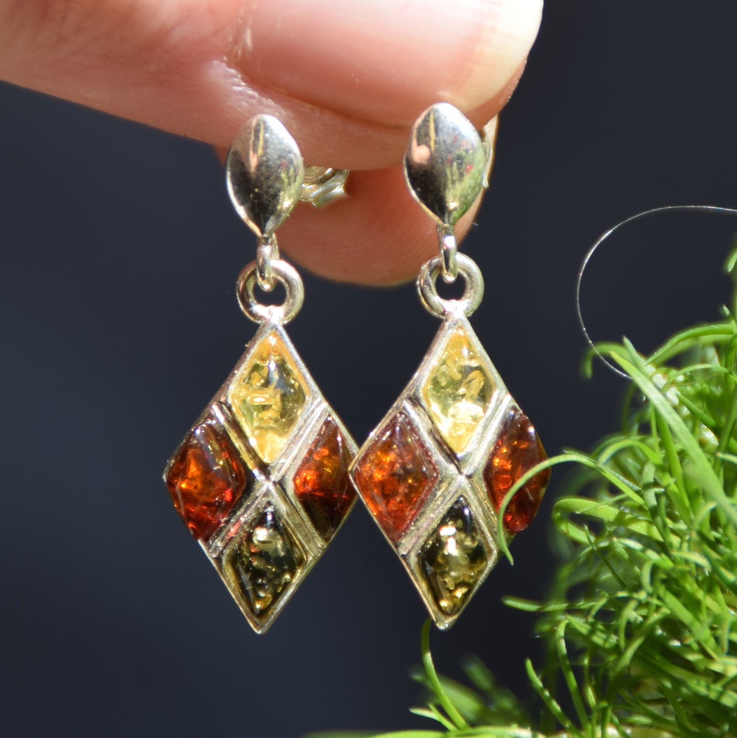 MJ Baltica, Stud Earrings, Natural Amber, 925 Silver, Elegant, Bright, Multicolor, BK223