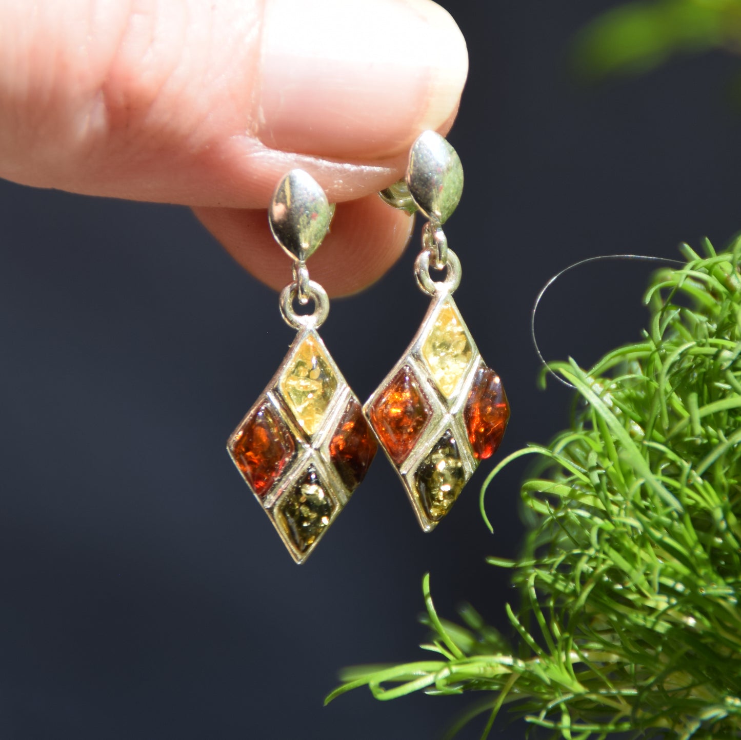 MJ Baltica, Stud Earrings, Natural Amber, 925 Silver, Elegant, Bright, Multicolor, BK223