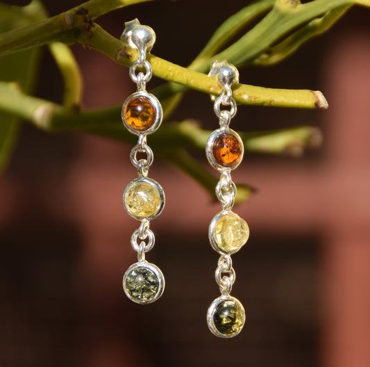 MJ Baltica, orecchini a lobo, Ambra naturale, Argento 925, elegante, luminoso, multicolore, BK225