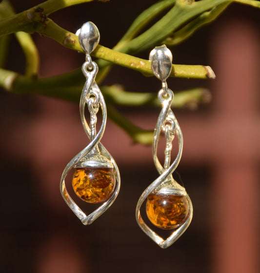 Elegant dangle earrings with natural cognac amber beads and 925 silver, MJ Baltica, BK227
