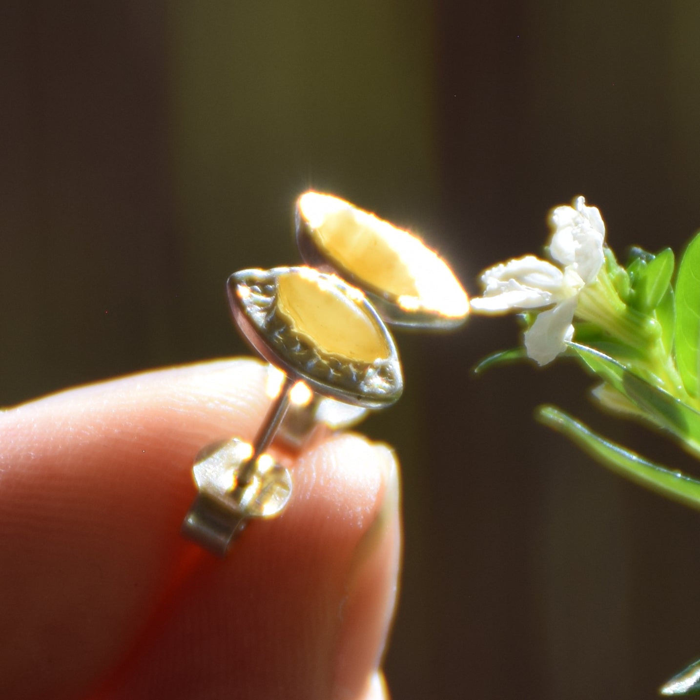 Delicate earrings made with natural Imperial Amber and 925 Silver, MJ Baltica, BK233