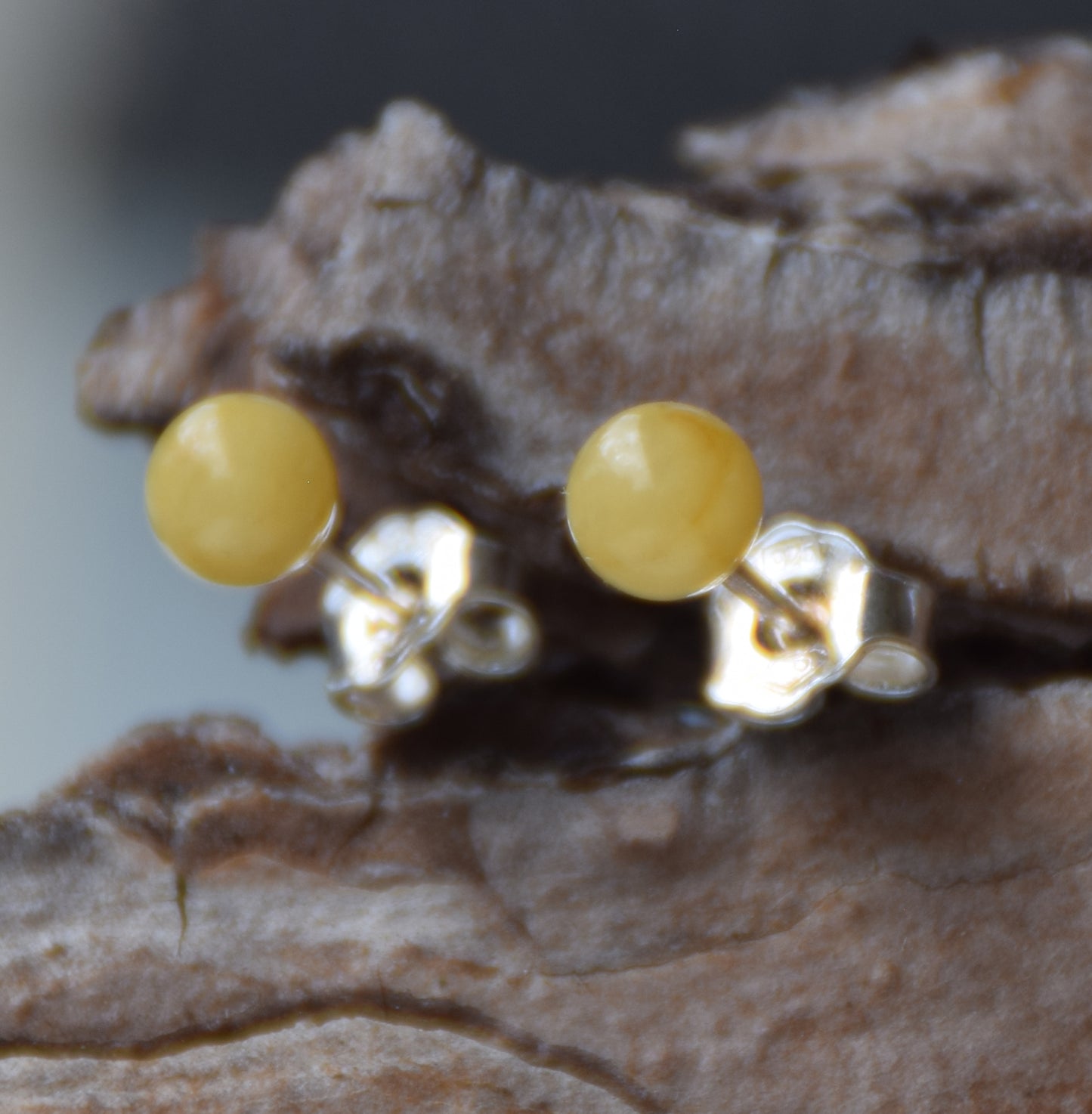 Essential earrings created with imperial natural Amber sphere and 925 Silver, MJ Baltica, BK235