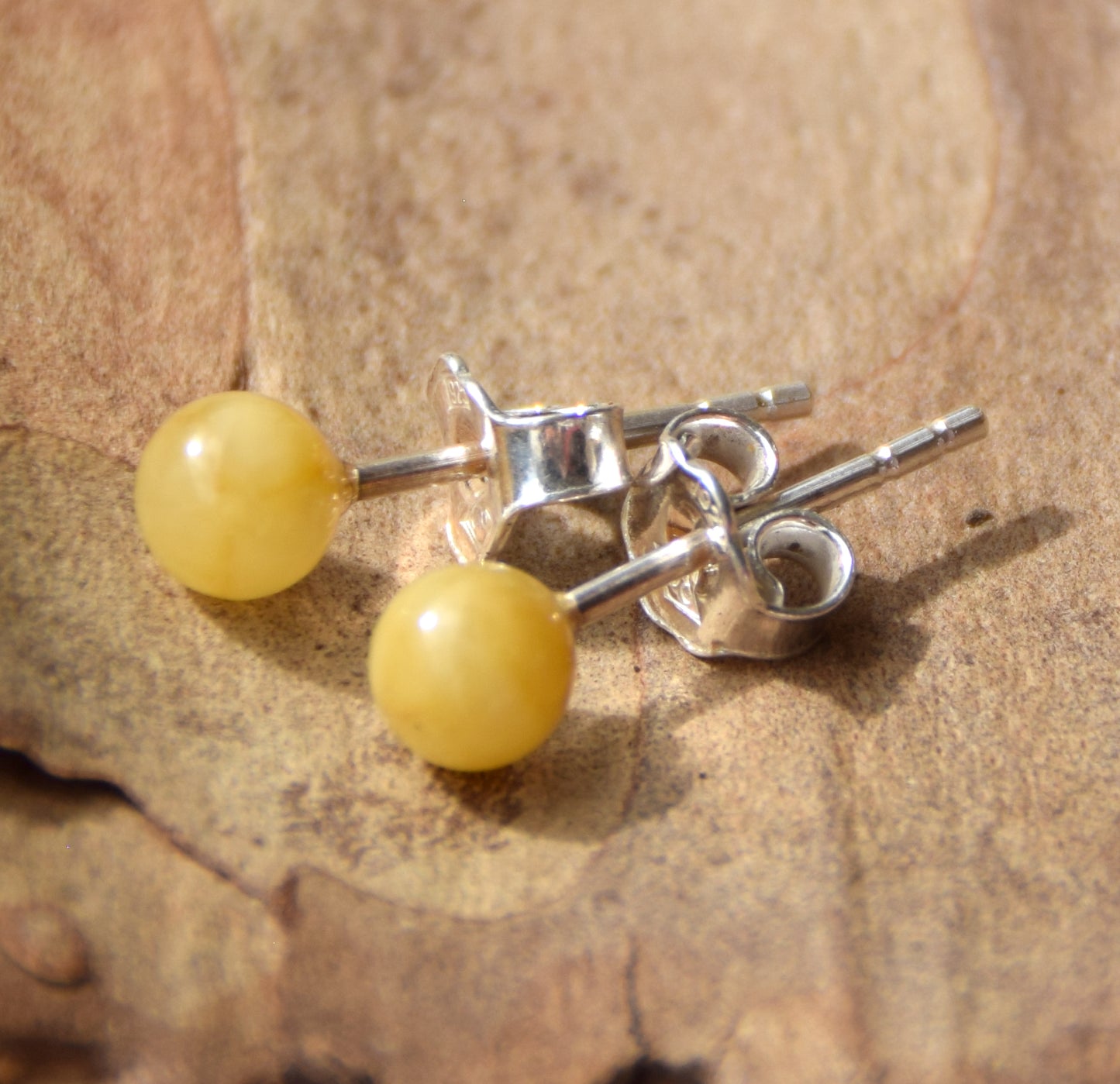 Essential earrings created with imperial natural Amber sphere and 925 Silver, MJ Baltica, BK235