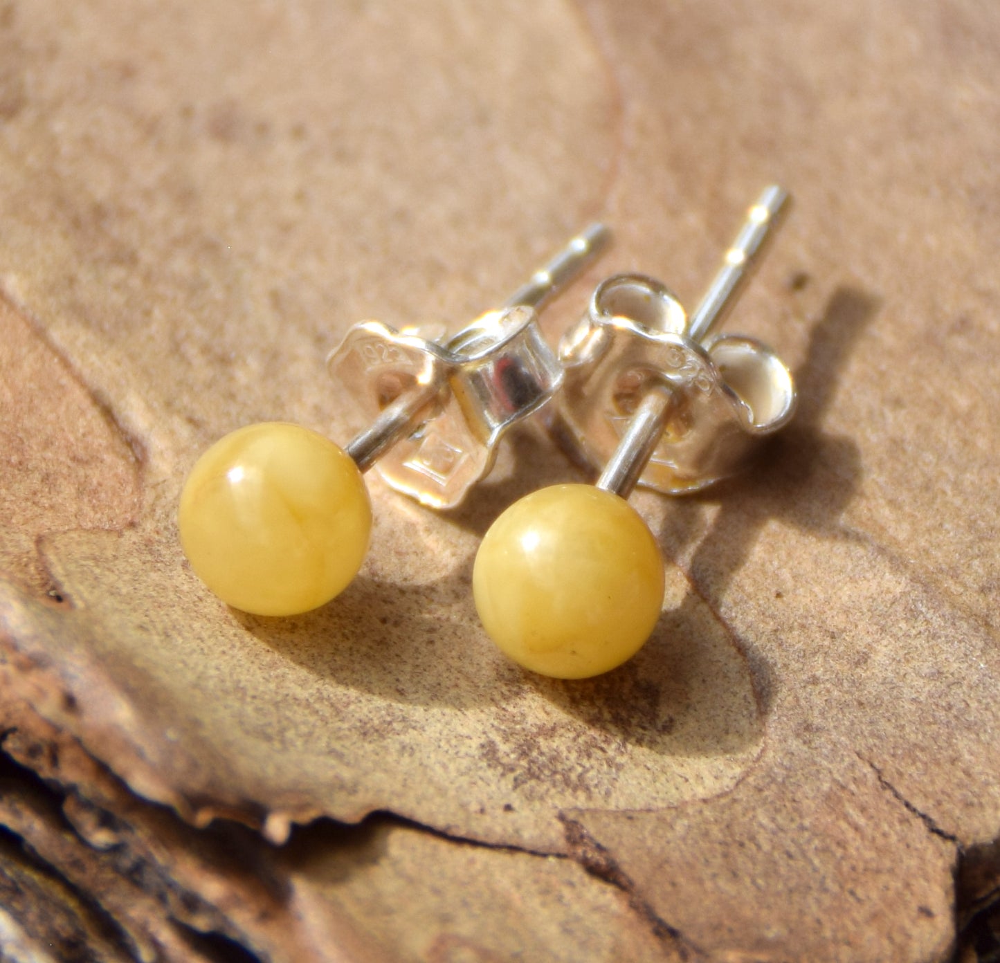 Essential earrings created with imperial natural Amber sphere and 925 Silver, MJ Baltica, BK235