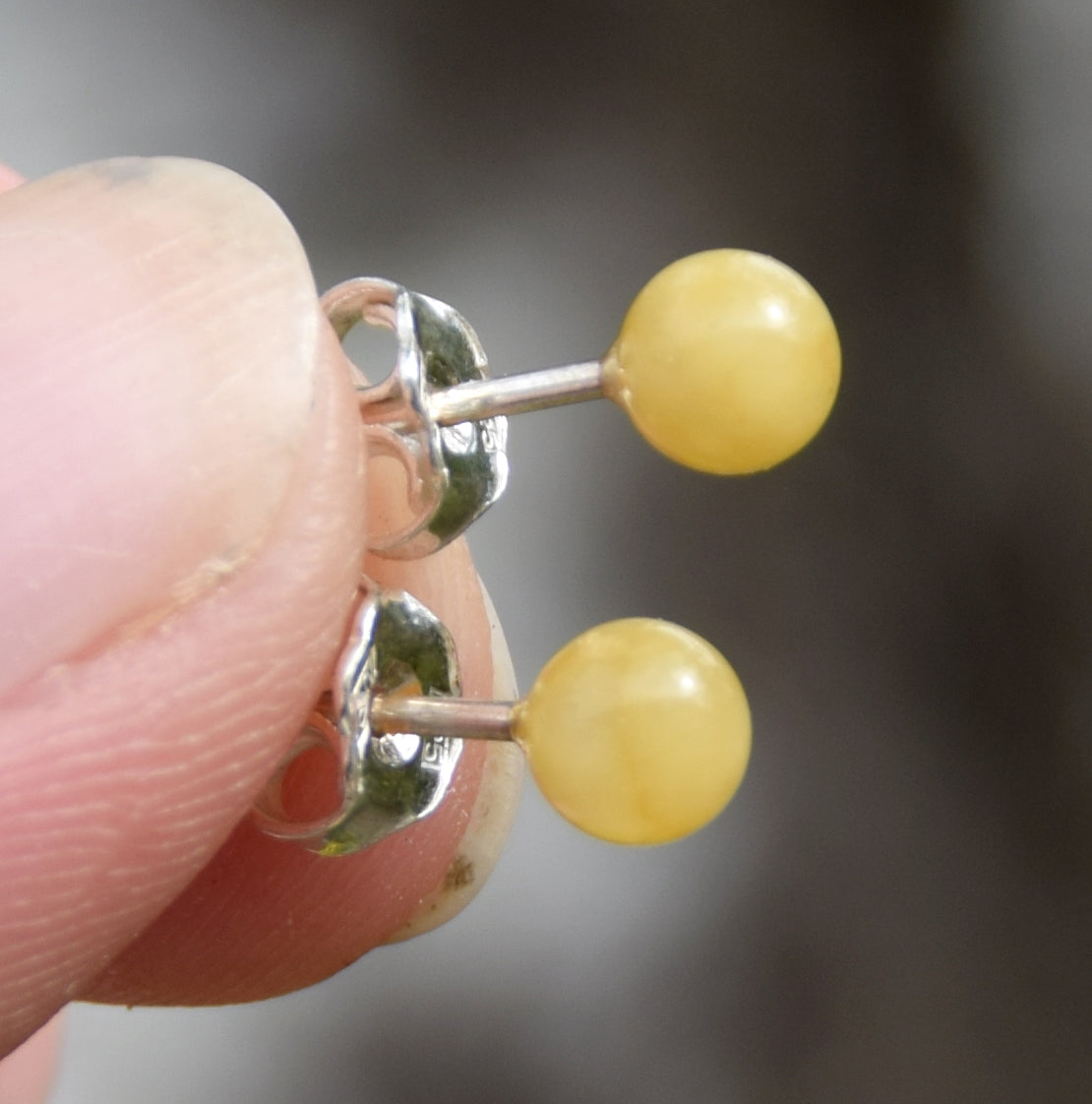 Essential earrings created with imperial natural Amber sphere and 925 Silver, MJ Baltica, BK235