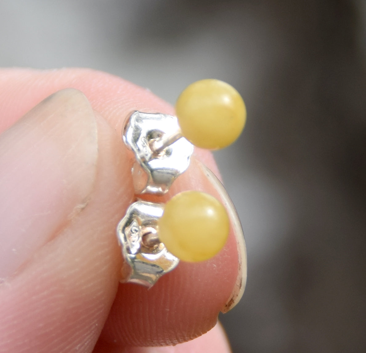 Essential earrings created with imperial natural Amber sphere and 925 Silver, MJ Baltica, BK235