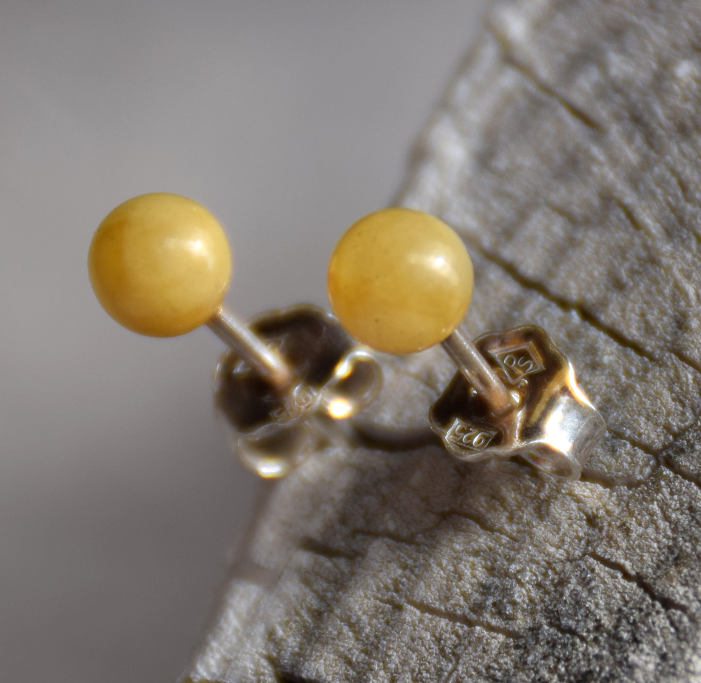 Essential earrings created with imperial natural Amber sphere and 925 Silver, MJ Baltica, BK235