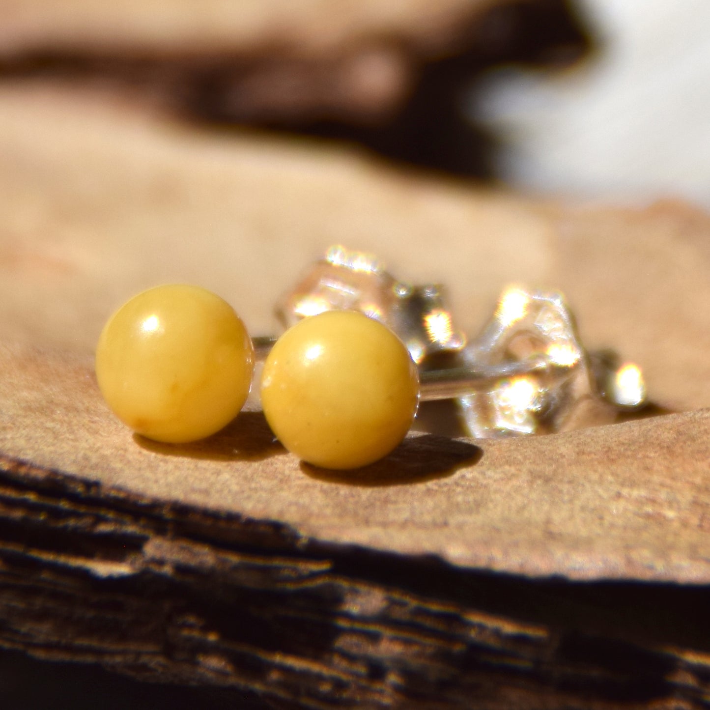 Essential earrings created with imperial natural Amber sphere and 925 Silver, MJ Baltica, BK235